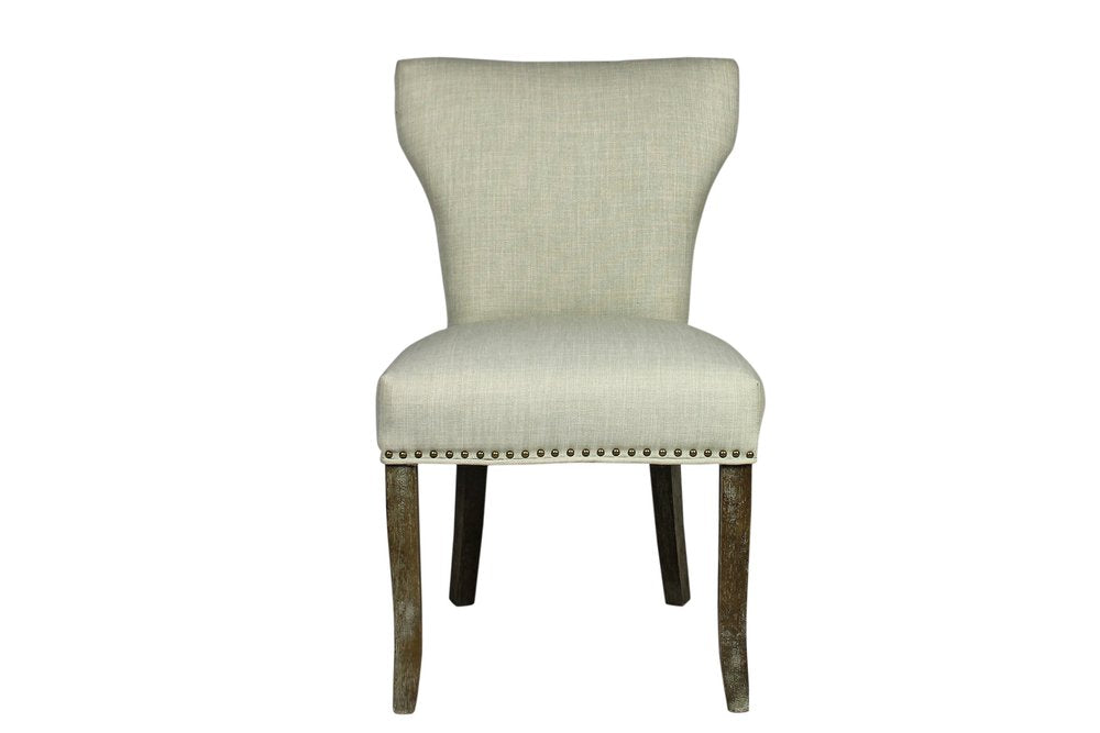 Set of Two Ivory and Brown Upholstered Fabric Dining Parsons Chairs