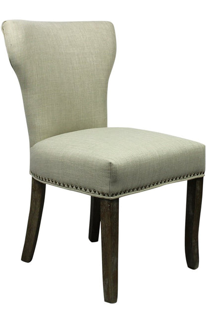 Set of Two Ivory and Brown Upholstered Fabric Dining Parsons Chairs