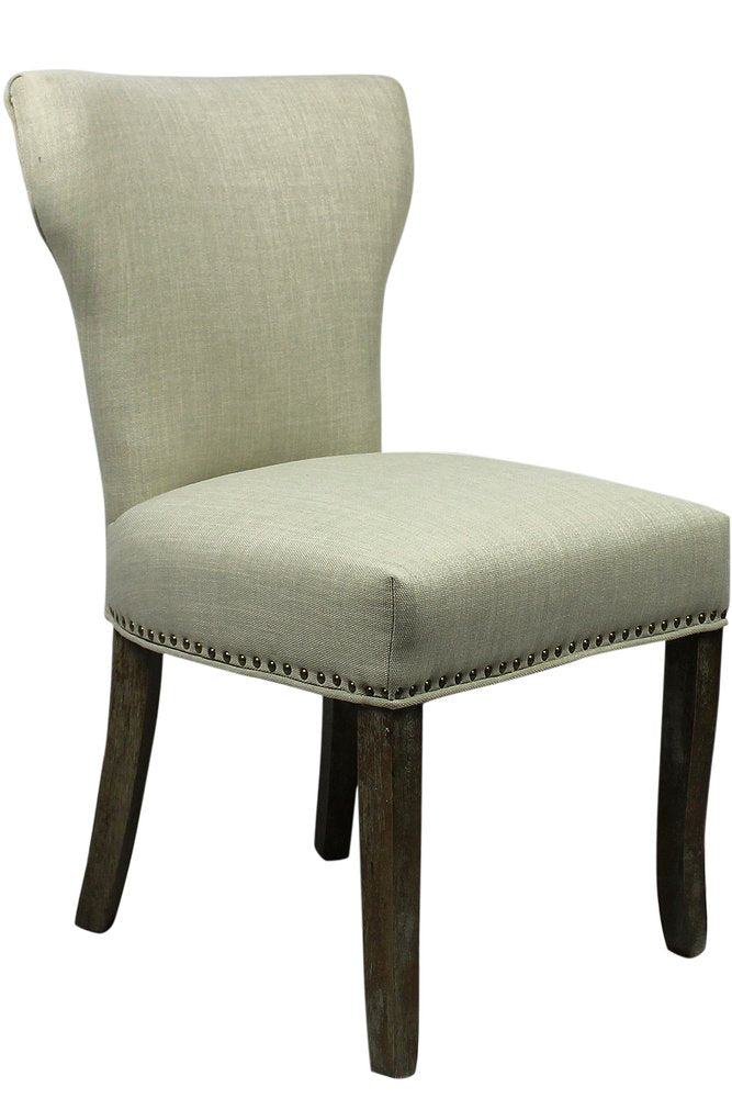 Set of Two Ivory and Brown Upholstered Fabric Dining Parsons Chairs
