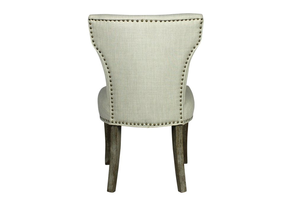 Set of Two Ivory and Brown Upholstered Fabric Dining Parsons Chairs