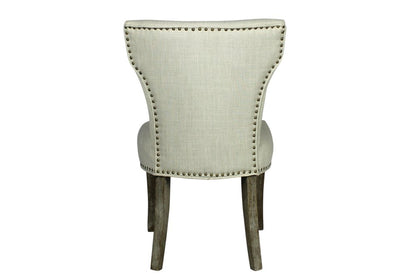 Set of Two Ivory and Brown Upholstered Fabric Dining Parsons Chairs