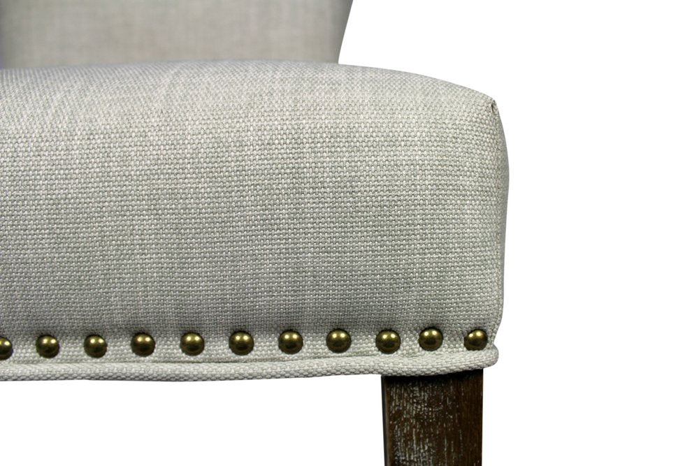 Set of Two Ivory and Brown Upholstered Fabric Dining Parsons Chairs