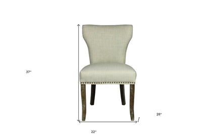 Set of Two Ivory and Brown Upholstered Fabric Dining Parsons Chairs