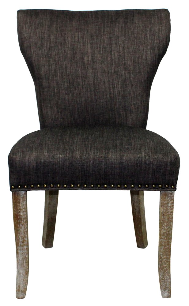 Set of Two Dark Gray And Brown Upholstered Fabric Dining Parsons Chairs
