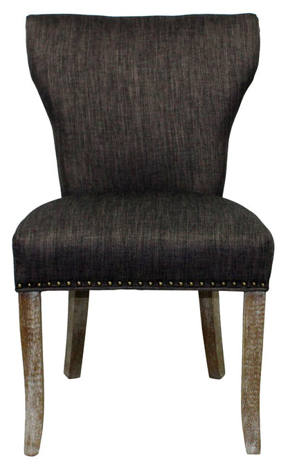Set of Two Dark Gray And Brown Upholstered Fabric Dining Parsons Chairs
