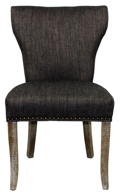 Set of Two Dark Gray And Brown Upholstered Fabric Dining Parsons Chairs