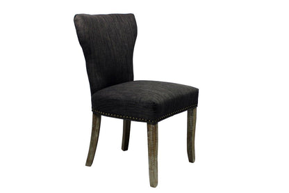 Set of Two Dark Gray And Brown Upholstered Fabric Dining Parsons Chairs