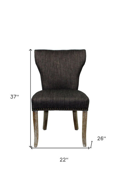 Set of Two Dark Gray And Brown Upholstered Fabric Dining Parsons Chairs
