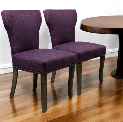Set of Two Purple and Brown Upholstered Fabric Dining Parsons Chairs