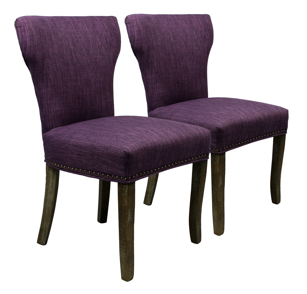 Set of Two Purple and Brown Upholstered Fabric Dining Parsons Chairs