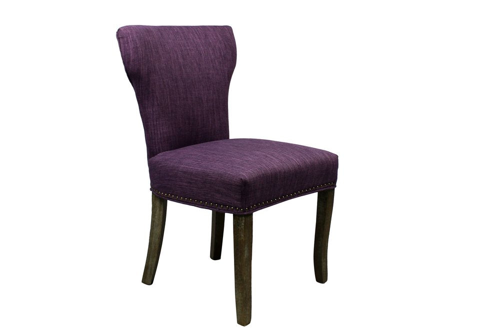 Set of Two Purple and Brown Upholstered Fabric Dining Parsons Chairs