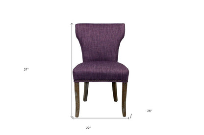Set of Two Purple and Brown Upholstered Fabric Dining Parsons Chairs