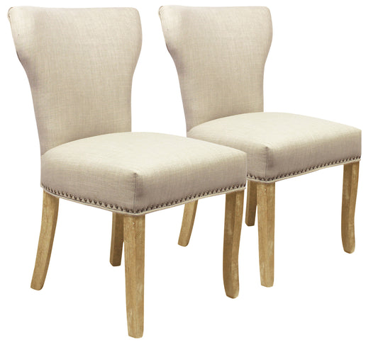 Set of Two Ivory and Natural Upholstered Fabric Dining Parsons Chairs