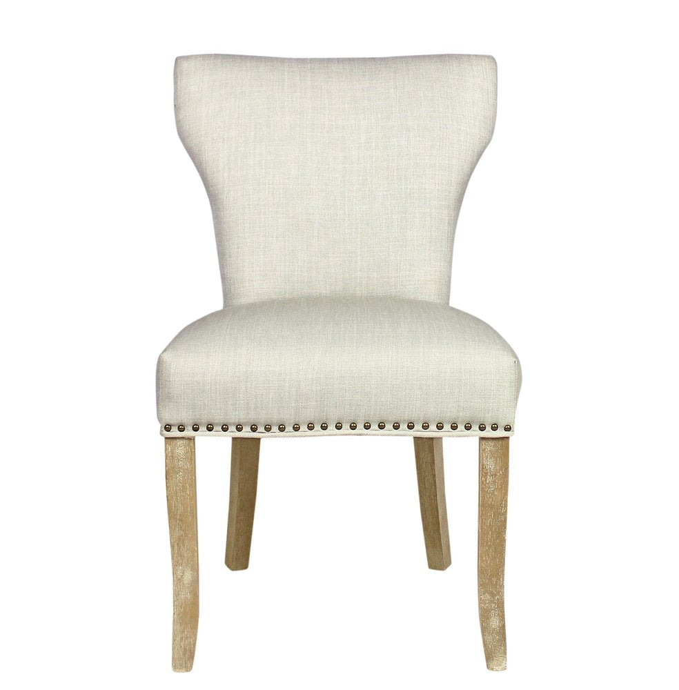 Set of Two Ivory and Natural Upholstered Fabric Dining Parsons Chairs