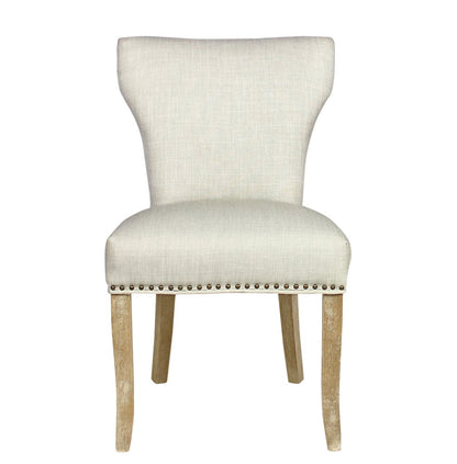 Set of Two Ivory and Natural Upholstered Fabric Dining Parsons Chairs