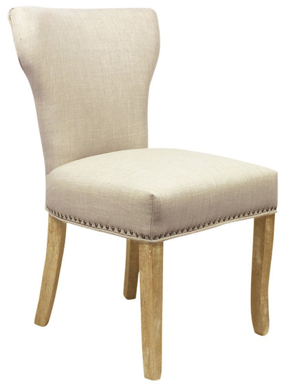 Set of Two Ivory and Natural Upholstered Fabric Dining Parsons Chairs