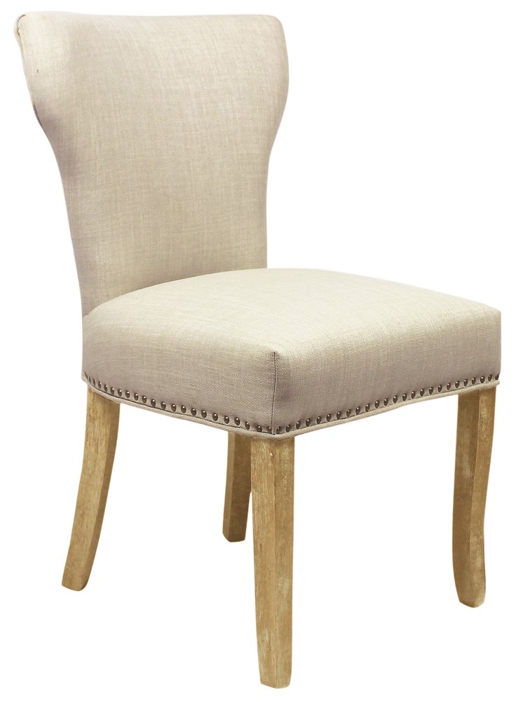 Set of Two Ivory and Natural Upholstered Fabric Dining Parsons Chairs