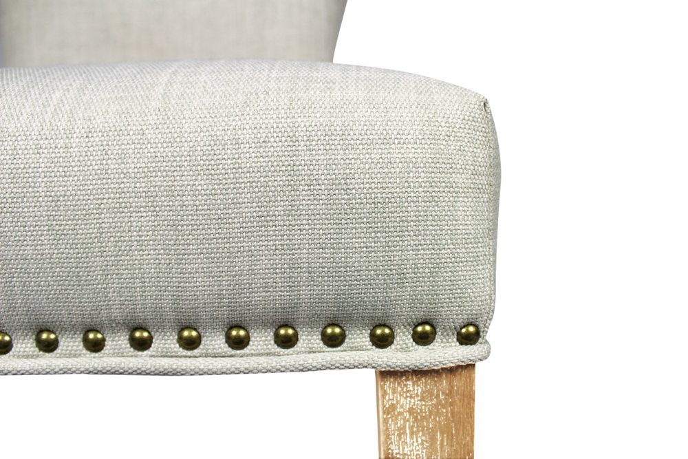 Set of Two Ivory and Natural Upholstered Fabric Dining Parsons Chairs