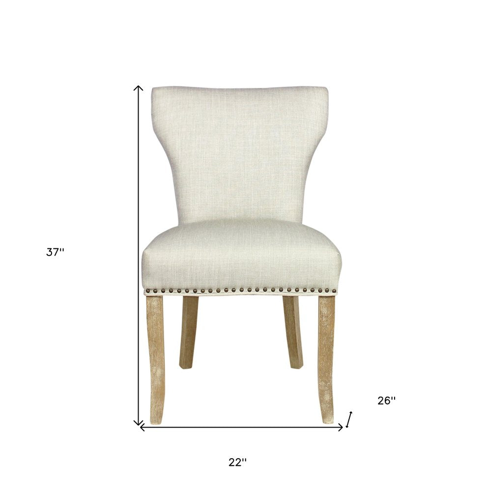 Set of Two Ivory and Natural Upholstered Fabric Dining Parsons Chairs