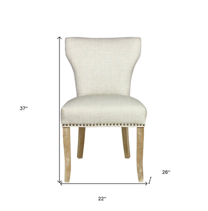 Set of Two Ivory and Natural Upholstered Fabric Dining Parsons Chairs