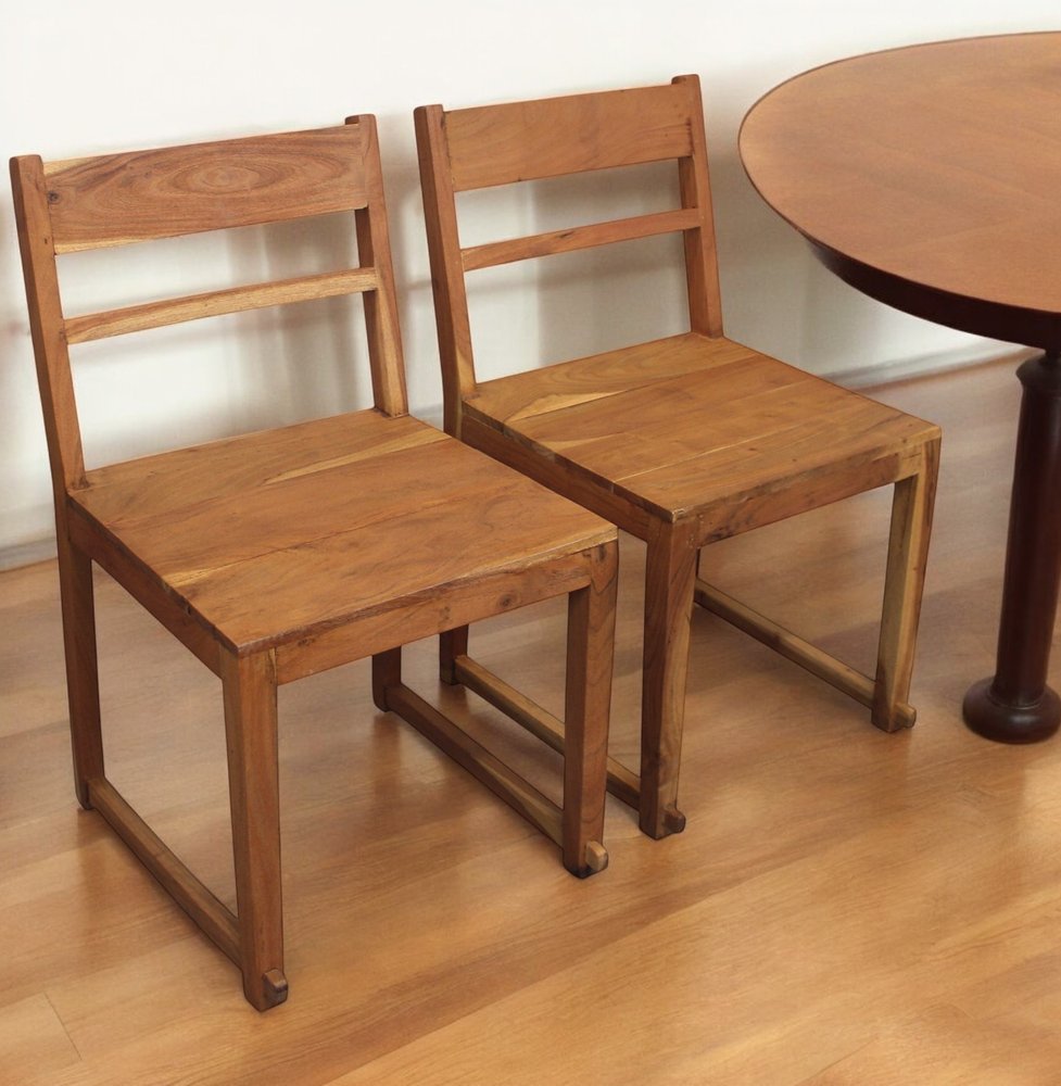 Set of Two Natural Ladder Back Dining Side Chairs