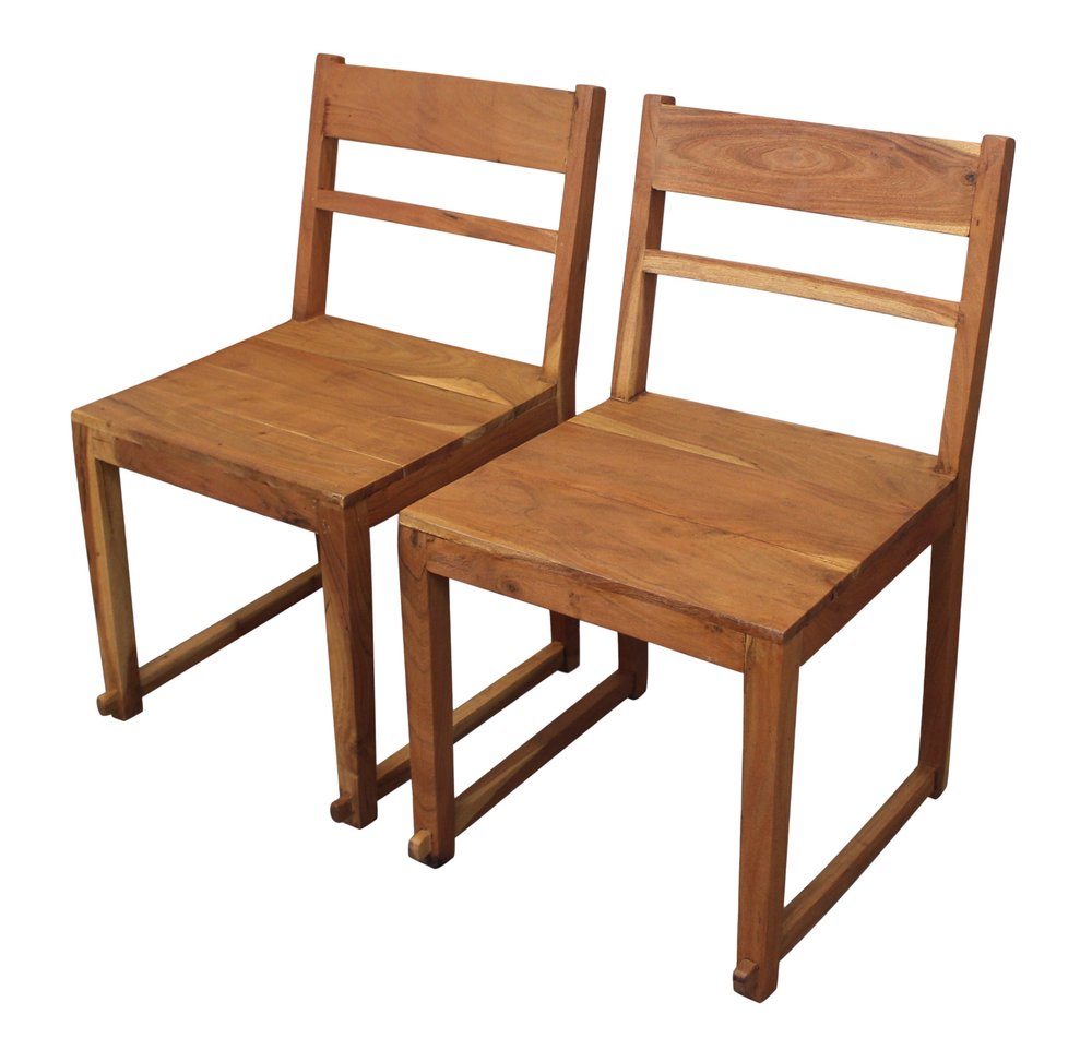 Set of Two Natural Ladder Back Dining Side Chairs
