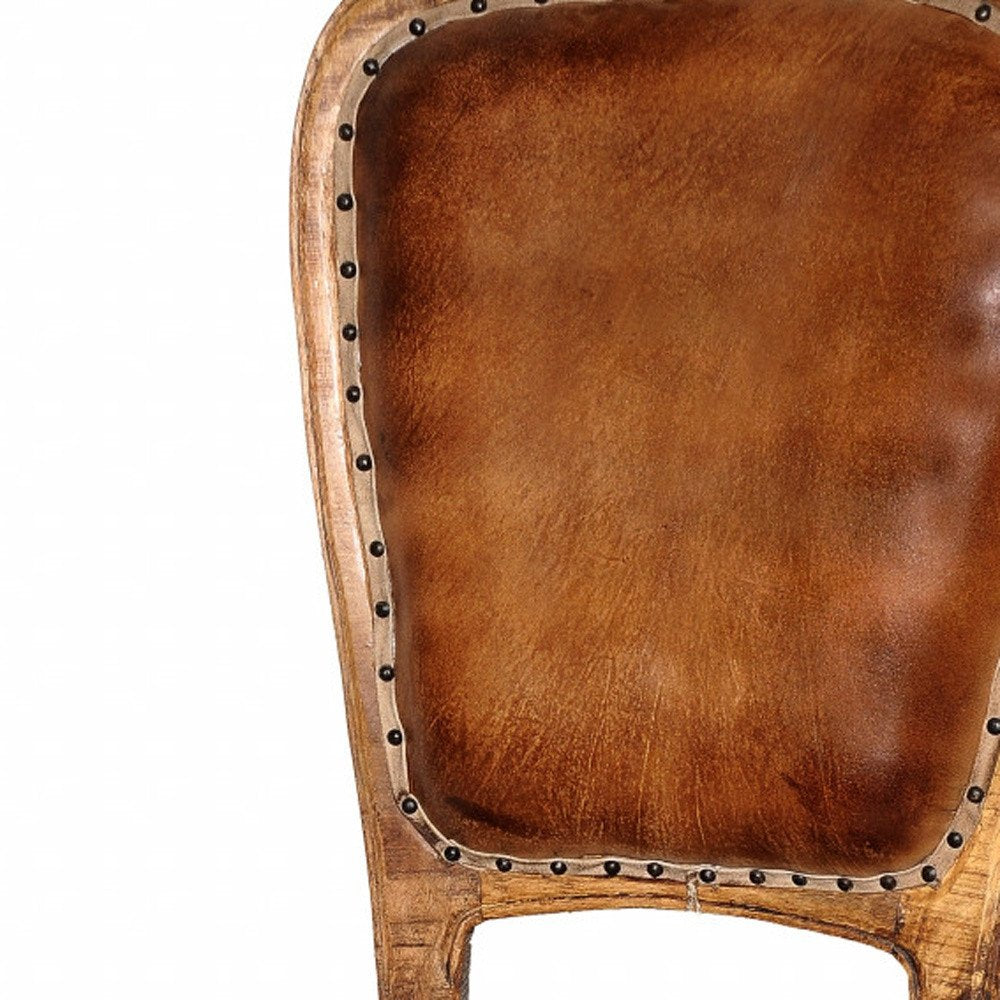 Set of Two Mahogany and Brown Upholstered Leather King Louis Back Dining Side Chairs