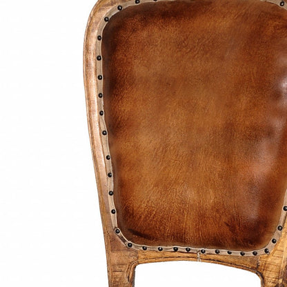Set of Two Mahogany and Brown Upholstered Leather King Louis Back Dining Side Chairs