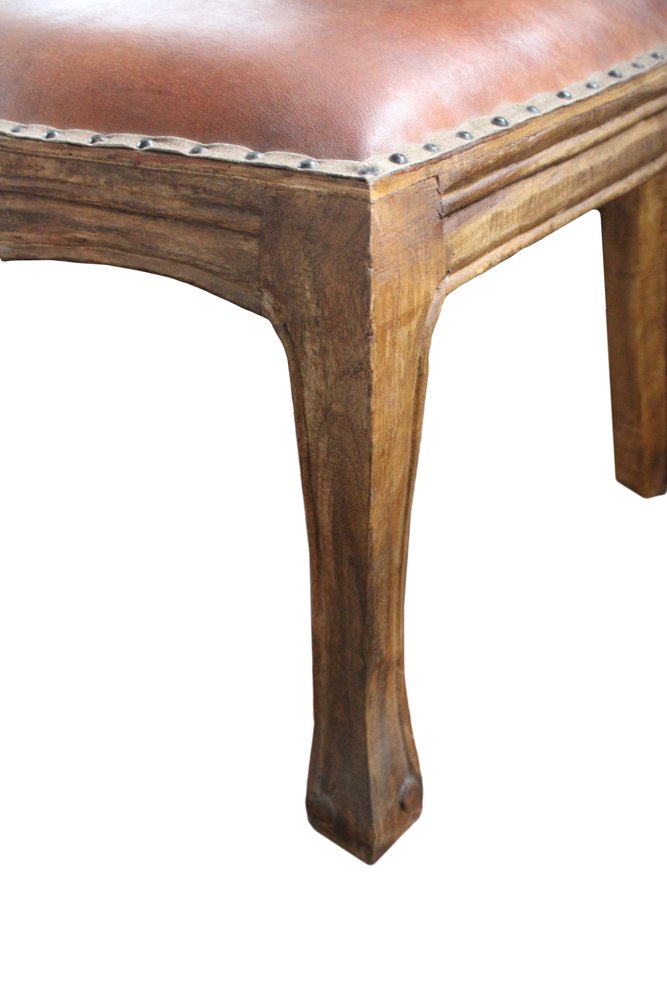 Mahogany And Brown Upholstered Leather King Louis Back Dining Arm Chair