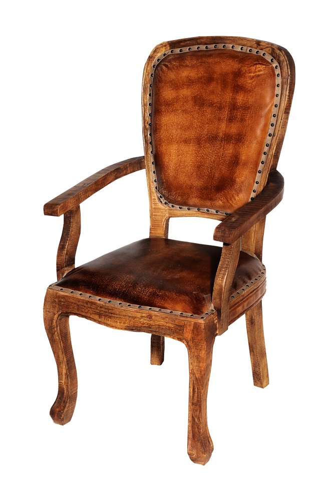 Mahogany And Brown Upholstered Leather King Louis Back Dining Arm Chair