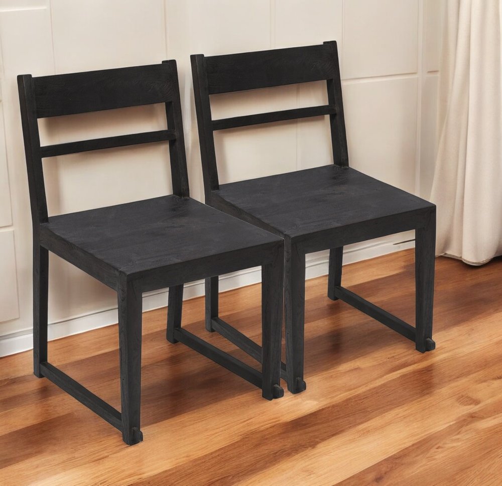 Set of Two Dark Gray Ladder Back Dining Side Chairs