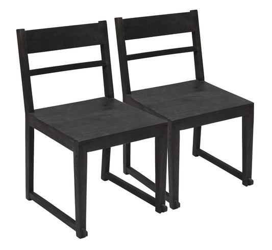 Set of Two Dark Gray Ladder Back Dining Side Chairs