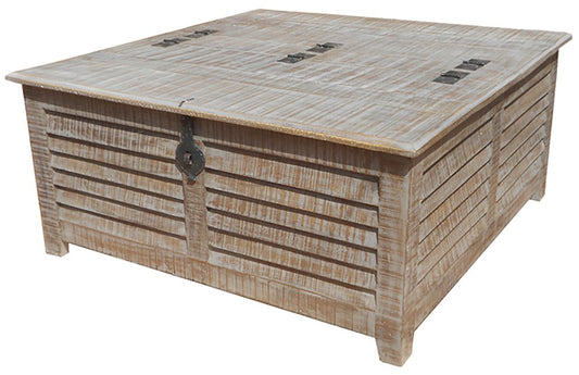 40" Gray Solid Wood Square Distressed Lift Top Solid Trunk Coffee Table