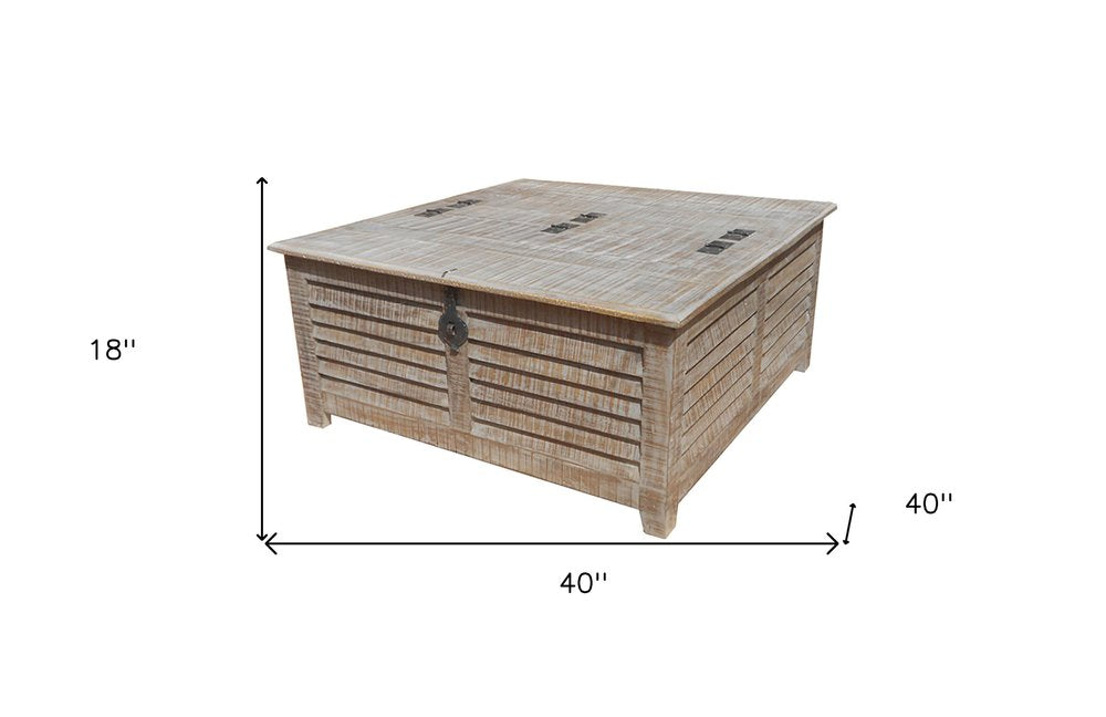 40" Gray Solid Wood Square Distressed Lift Top Solid Trunk Coffee Table