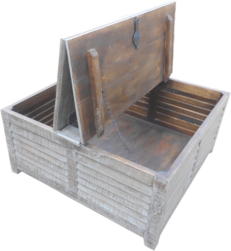 40" Gray Solid Wood Square Distressed Lift Top Solid Trunk Coffee Table