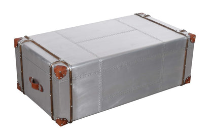 48" Silver Aluminum and Solid Wood Solid Coffee Table With Two Drawers