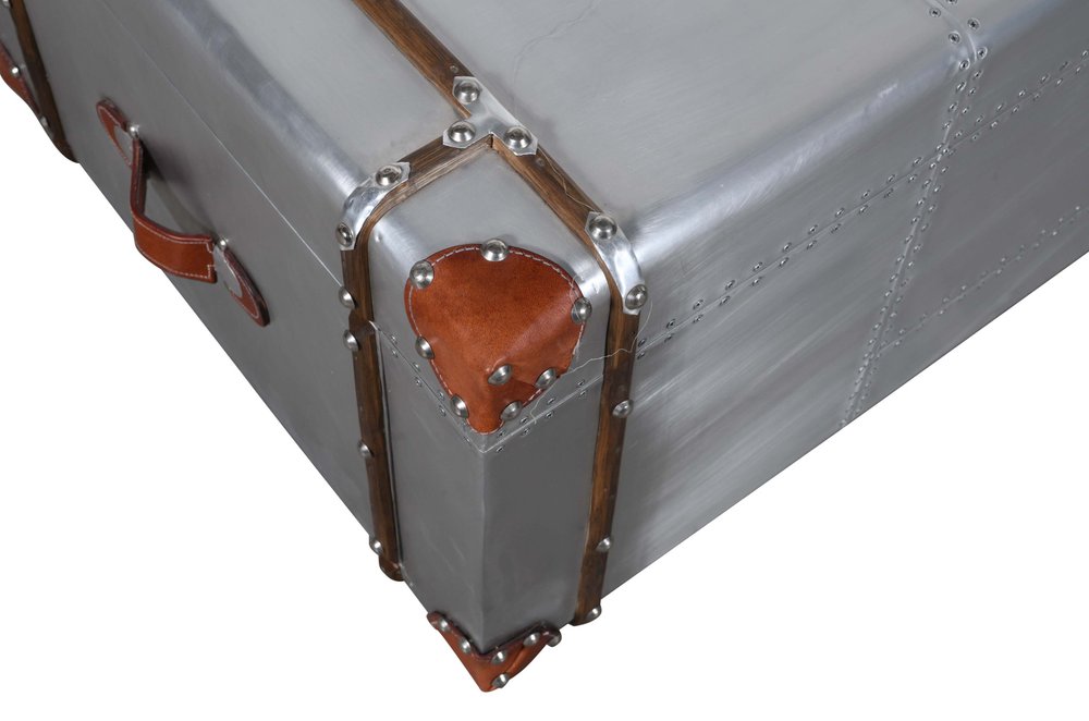 48" Silver Aluminum and Solid Wood Solid Coffee Table With Two Drawers