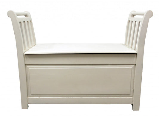 38" White Solid Wood Distressed Storage Entryway Stool With Flip Top