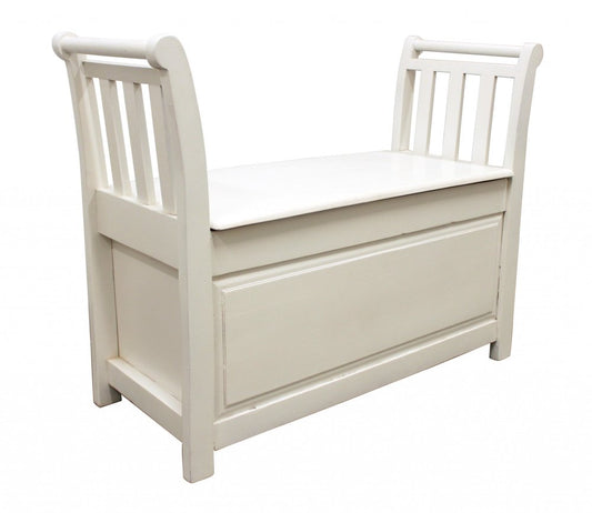 38" White Solid Wood Distressed Storage Entryway Stool With Flip Top