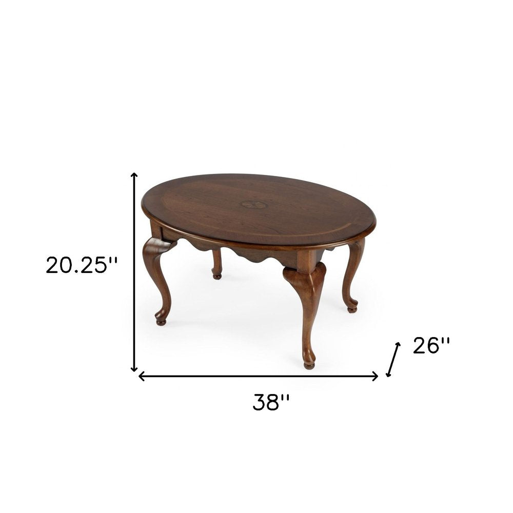 38" Brown Wood Oval Distressed Coffee Table