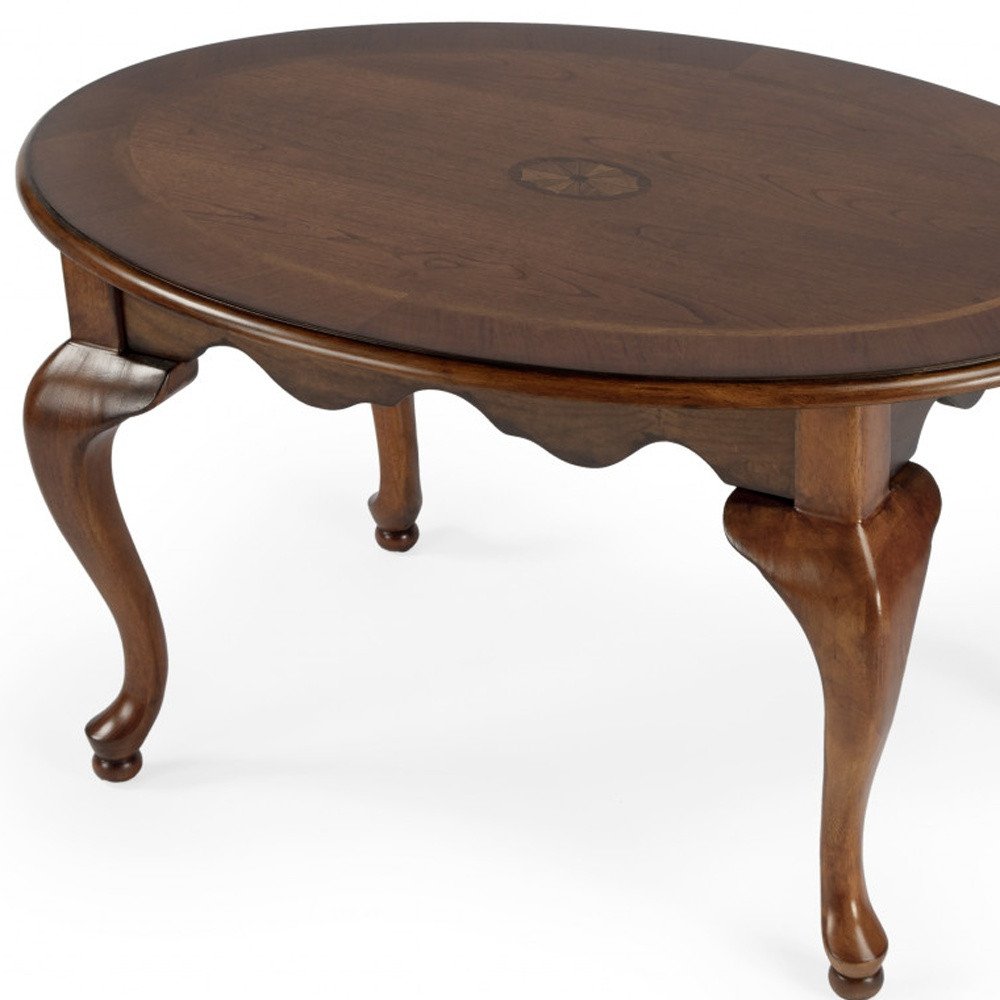 38" Brown Wood Oval Distressed Coffee Table