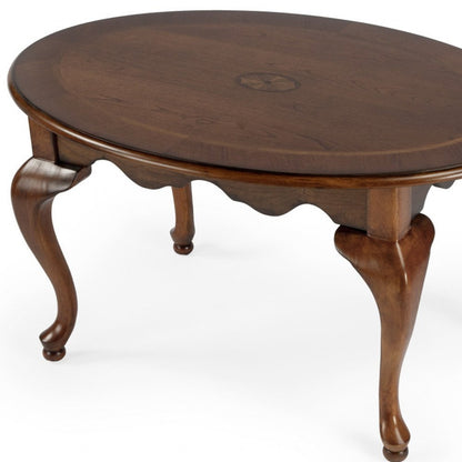 38" Brown Wood Oval Distressed Coffee Table