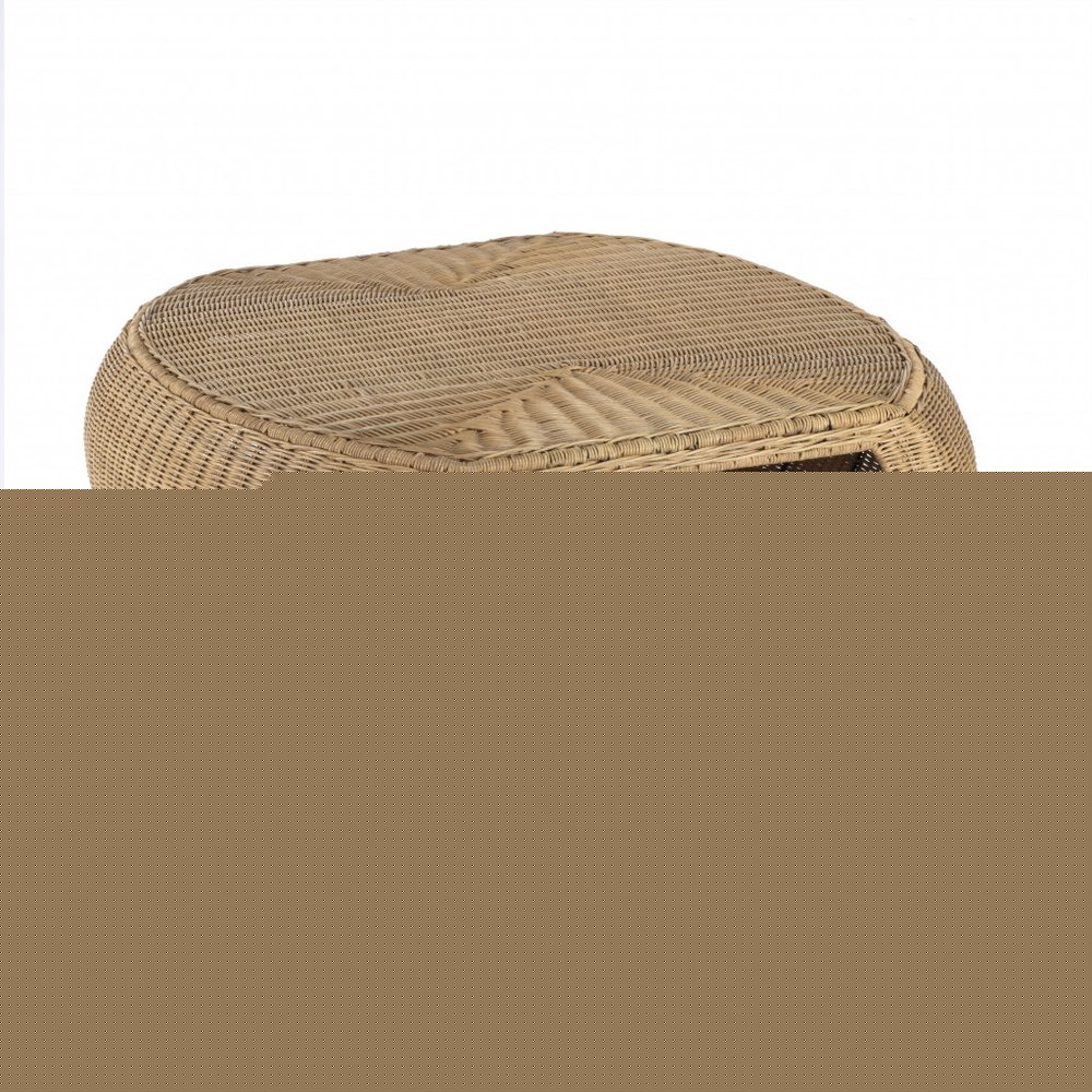 38" Natural and Black Rattan and Iron Oval Coffee Table