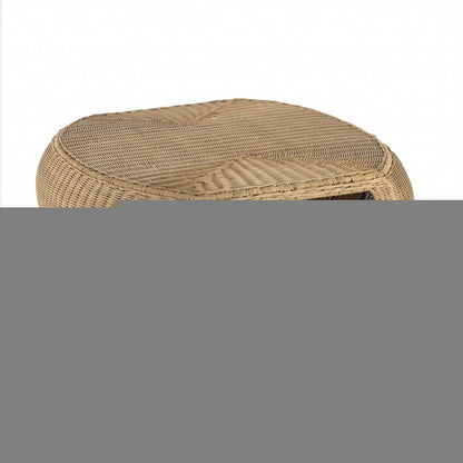 38" Natural and Black Rattan and Iron Oval Coffee Table