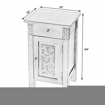 24" Natural Brown Solid Wood End Table With Door and Drawer