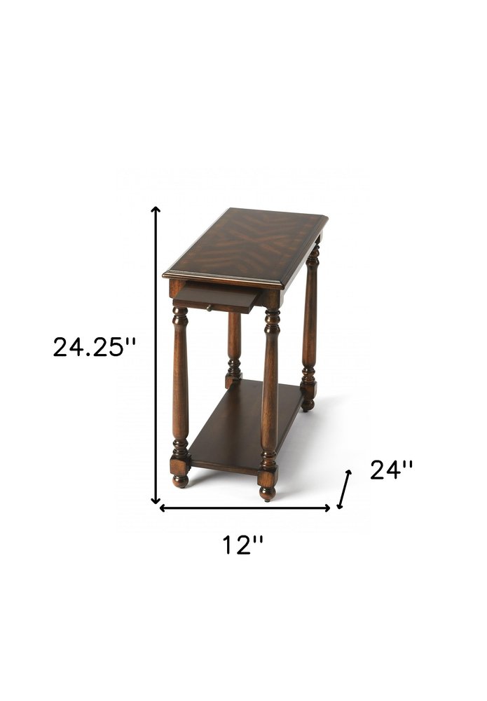 24" Dark Brown Wood End Table With Shelf