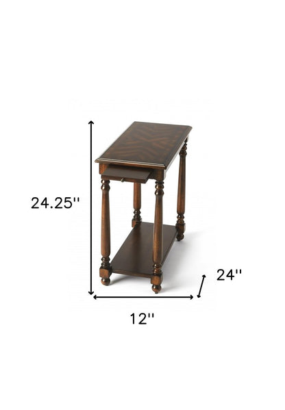 24" Dark Brown Wood End Table With Shelf