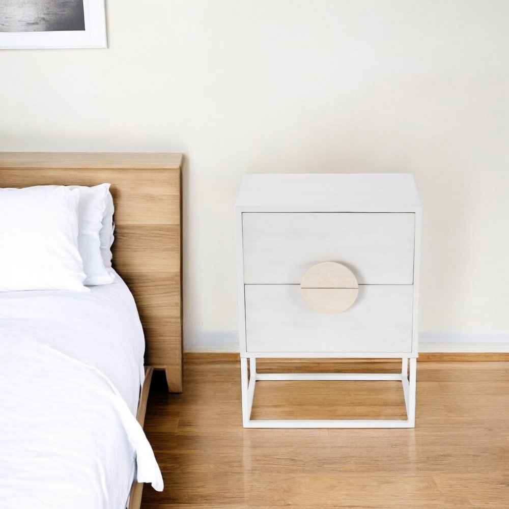 24" White Wood Two Drawer Nightstand