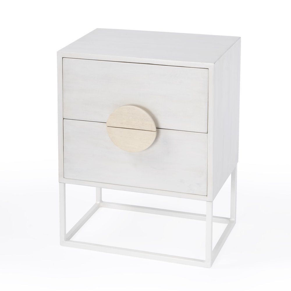 24" White Wood Two Drawer Nightstand