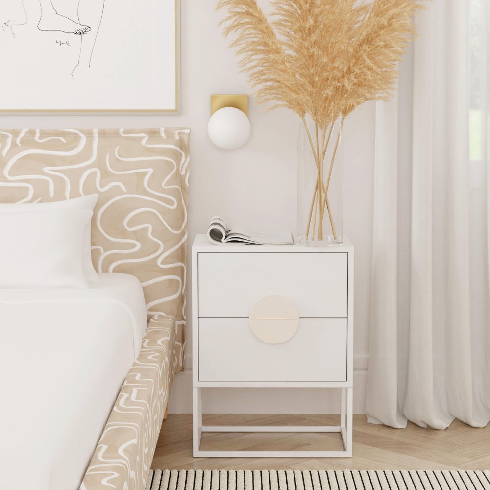 24" White Wood Two Drawer Nightstand